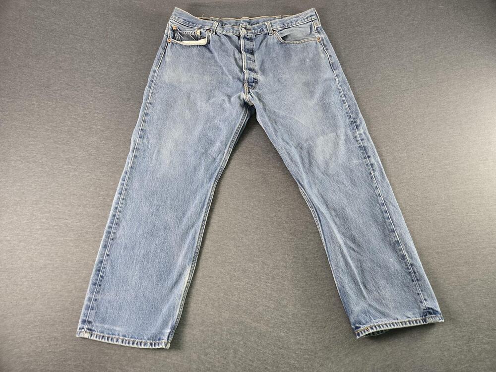 Levis 501 Jeans Mens 40x30 Blue Light Wash Straight Leg Button Fly Denim Pants